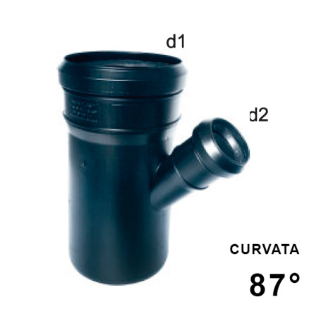 Tee 87° curvata per scarico ad innesto Fonoassorbente